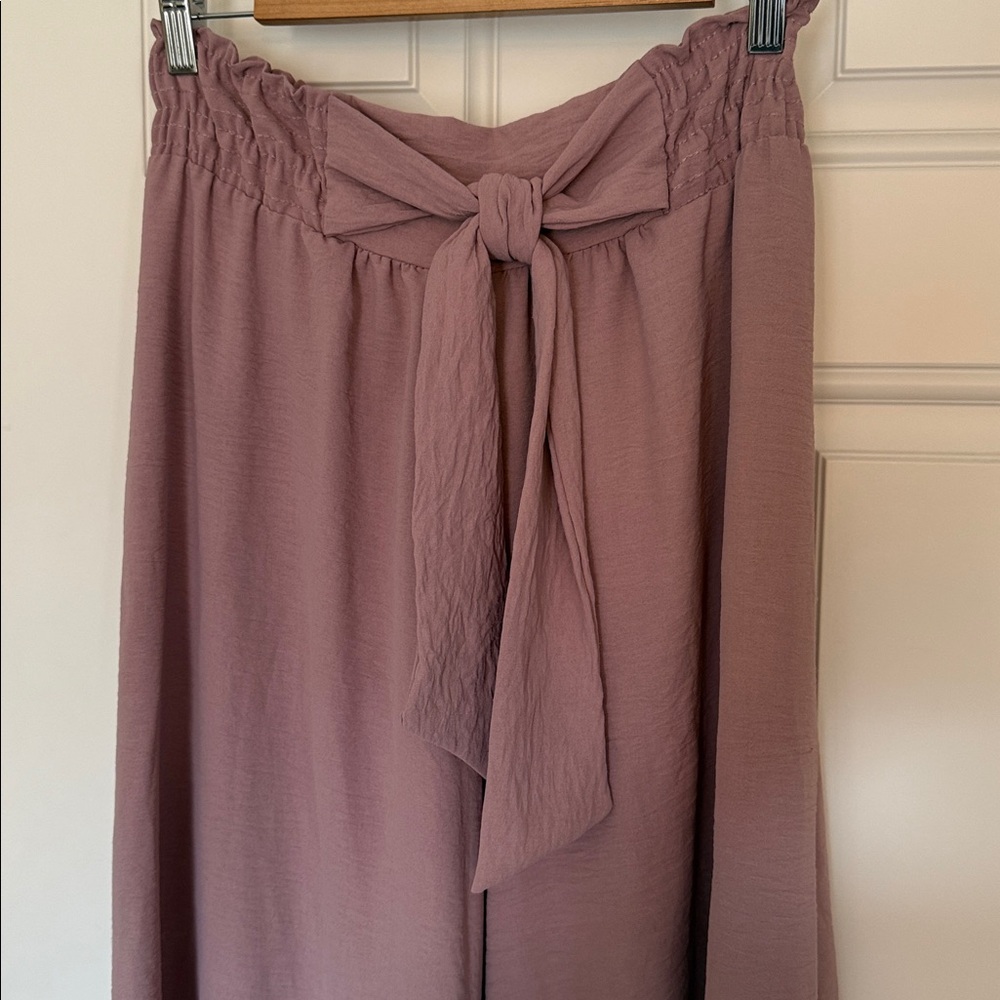 GeeGee Wide-Leg Tie-Waist Pants in Mauve Pink - Picture 2 of 6